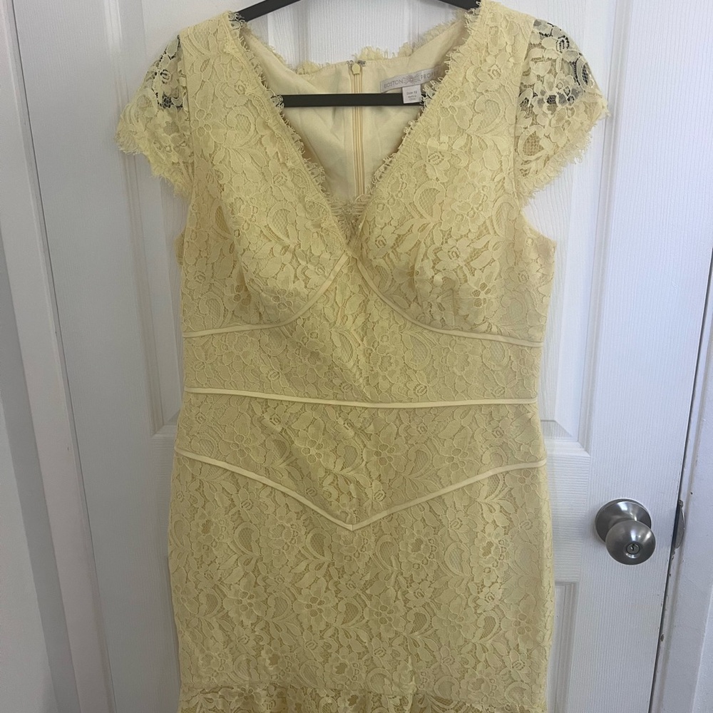 Boston Proper Pale Yellow Lace Midi Dress - Picture 4 of 9